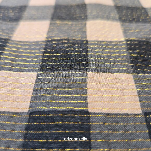 Nicholas K HUGE Distressed Cotton Scarf Black & Tan With Gold Thread - Picture 11 of 16